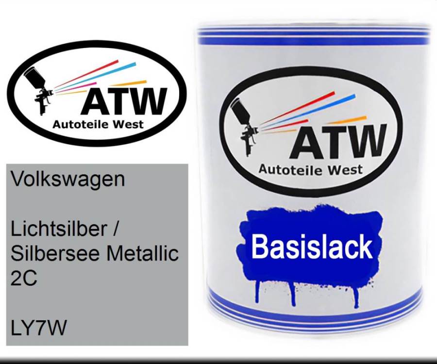 Volkswagen, Lichtsilber / Silbersee Metallic 2C, LY7W: 1L Lackdose, von ATW Autoteile West.